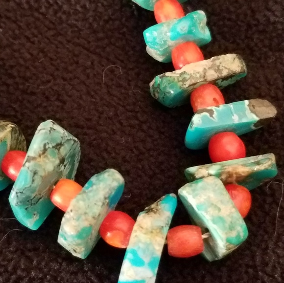 Turquoise and Coral Necklace - Picture 3 of 6